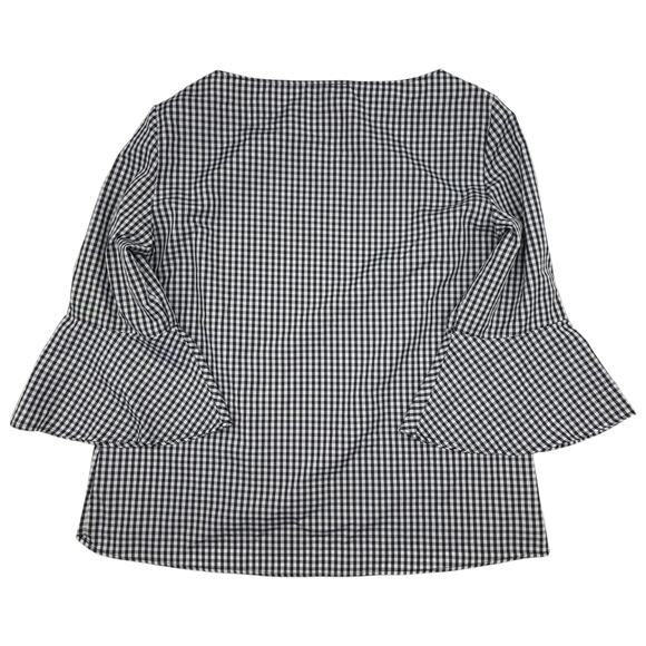 ALYX Blouse Womens XL White Black Split Bell Sleeve Checker Floral - Picture 8 of 12